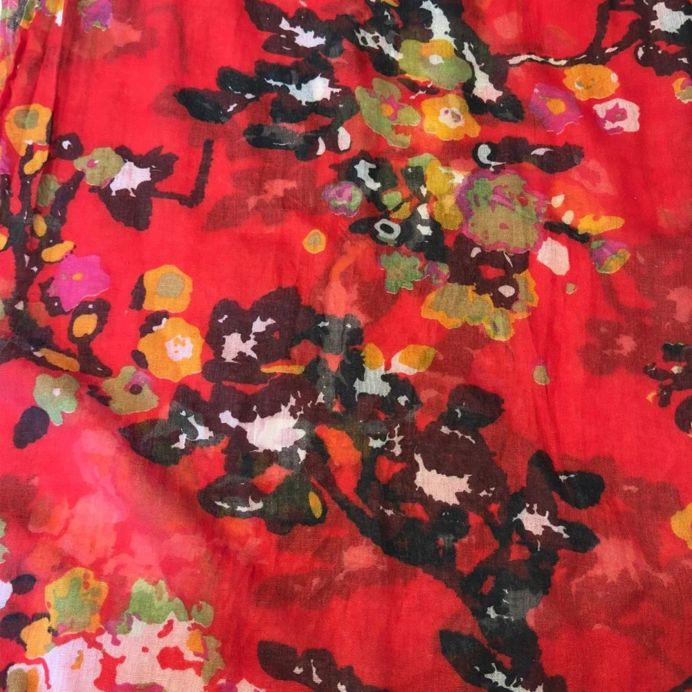 Unbranded Red Floral Viscose Lightweight Rectangular Scarf Boho Accessory